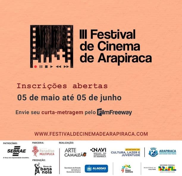 Terceira edição do Festival de Cinema de Arapiraca está com inscrições abertas